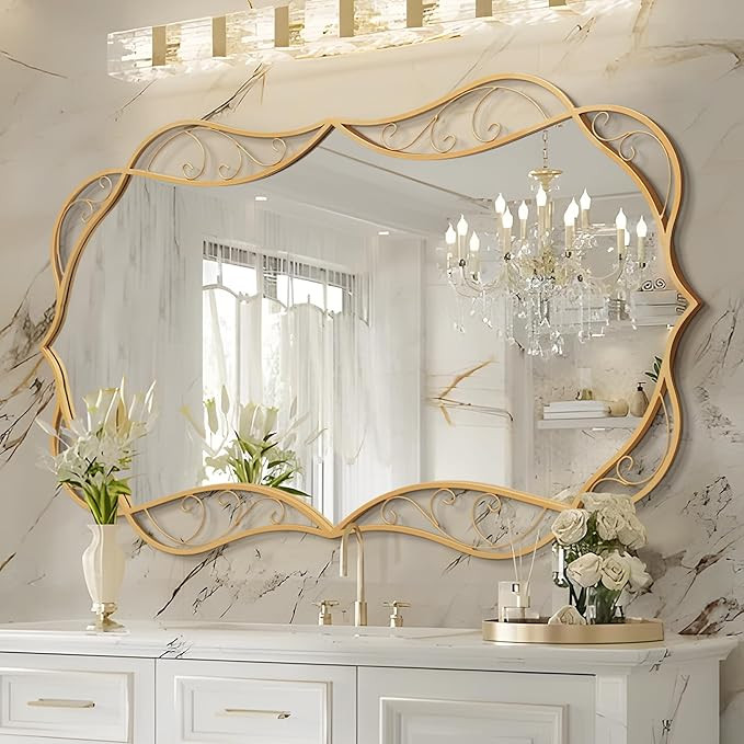 Bathroom Gold Wall Mirror: 30"x48" Antique Large Mirror for Wall - Vertical or Horizontal Hanging... | Amazon (US)