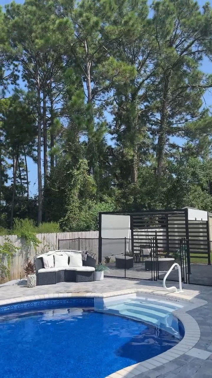 Backyard refresh, modern backyard decor, patio design, backyard ideas, patio ideas, backyard redo, pool furniture, pool gate, modern backyard, gazebo, pergola

#backyardrefresh
#patiodecor #patio #backyard #pergola #gazebo #pool #poolfence #backyardinspiration 

#LTKhome #LTKSpringSale #LTKVideo