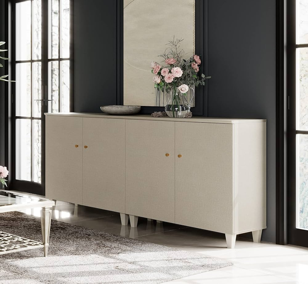 WAMPAT Storage Cabinets with Doors, Set of 2 Wood Sideboards Extra Wide Buffet Storage Cabinets, ... | Amazon (US)