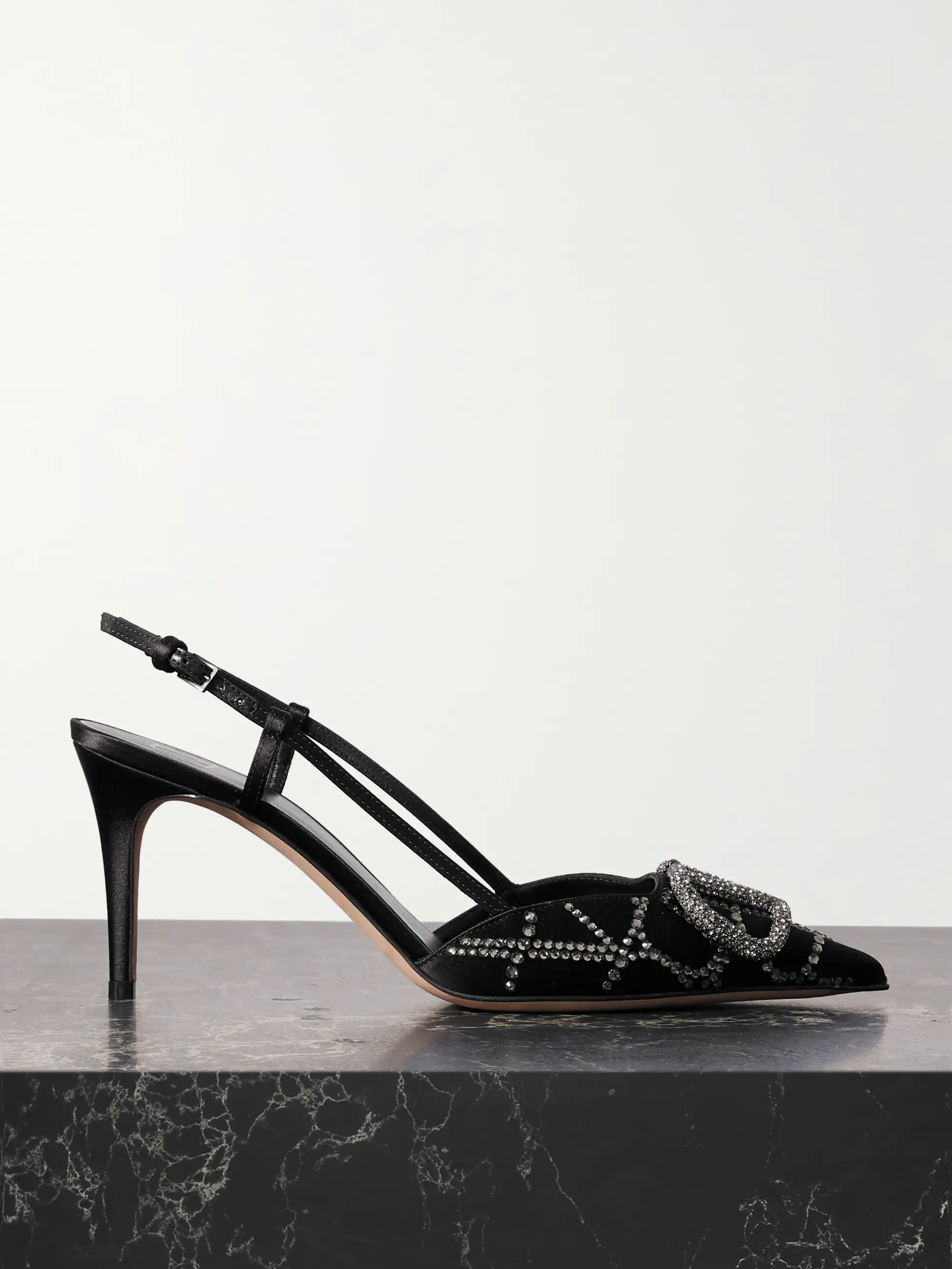 VLOGO 40 leather-trimmed embellished satin slingback pumps | NET-A-PORTER (US)