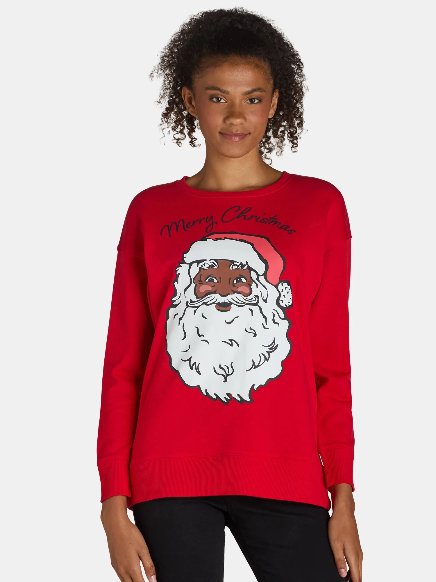Women’s and Women’s Plus Christmas Graphic Sweatshirt with Long Sleeves from Holiday Time, Si... | Walmart (US)