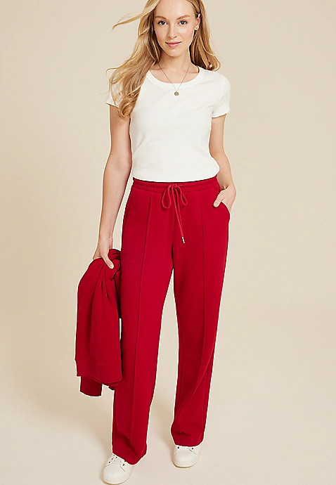 High Rise Fleece Wide Leg Sweatpant | Maurices