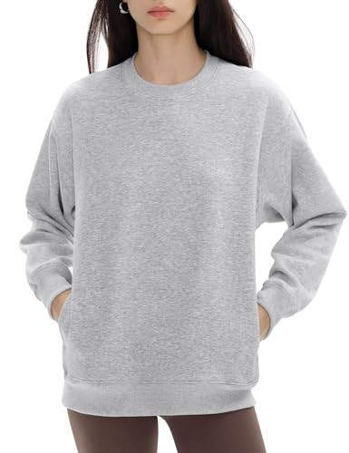PUMIEY Sweatshirt for Women Oversized Crewneck Hoodies Fleece Long Sleeve Pullover Tops with Pockets, Heather Grey XX-Large | Amazon (US)