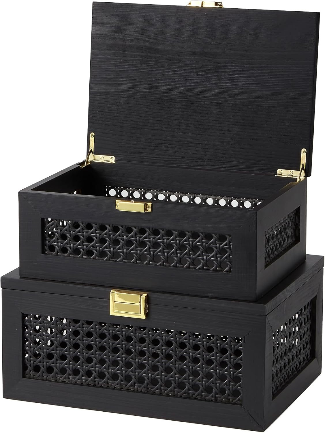 2PCS Decorative Rattan Storage Boxes Solid Wood Baskets Bins with Lid Keepsake Memory Jewelry Box... | Amazon (US)