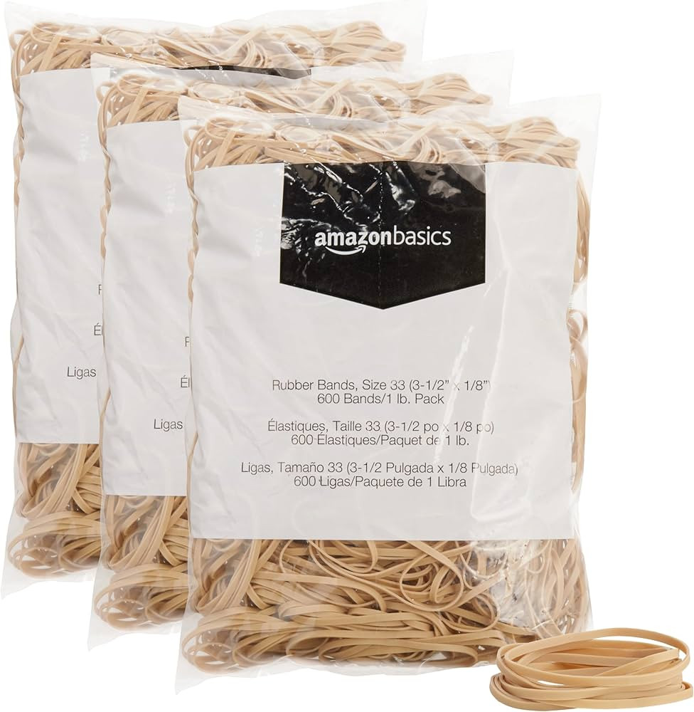 Amazon Basics Rubber Bands, Size 33 (3-1/2 x 1/8 Inch), 600 Bands/1 lb Pack, 3-Pack, Tan | Amazon (US)