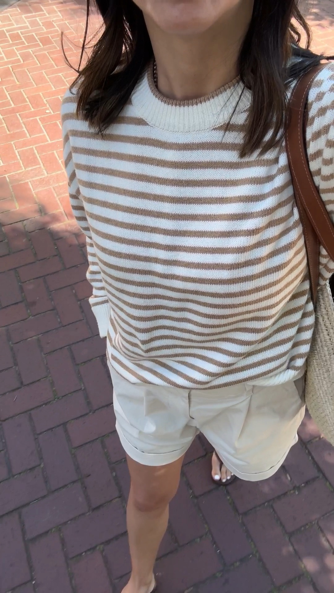 Marine Layer Suki sweater. Almost sold out, linked similar. 

Marine layer sweater small
Everlane shorts 0. Size down
Everlane sandals 5
Hunting Season tote 

#LTKShoeCrush #LTKStyleTip #LTKPetite