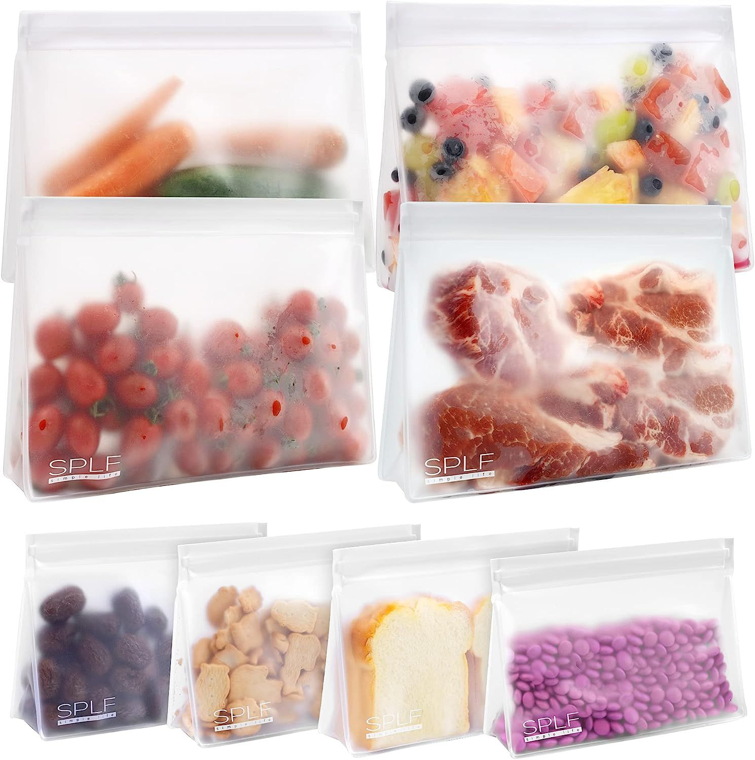 SPLF 8 Pack Dishwasher Safe Reusable Storage Bags ( 4 Half Gallon Freezer Bags, 4 Reusable Sandwi... | Amazon (US)