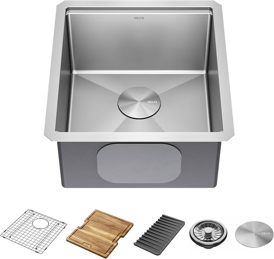 DELTA FAUCET Lorelai 17-inch Workstation Bar Prep Kitchen Sink Undermount 16 Gauge Stainless Stee... | Amazon (US)
