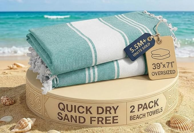 LANE LINEN Beach Towel Oversized, 2 Pack Turkish Beach Towels, Pre-Washed Stylish Womens, Quick D... | Amazon (US)
