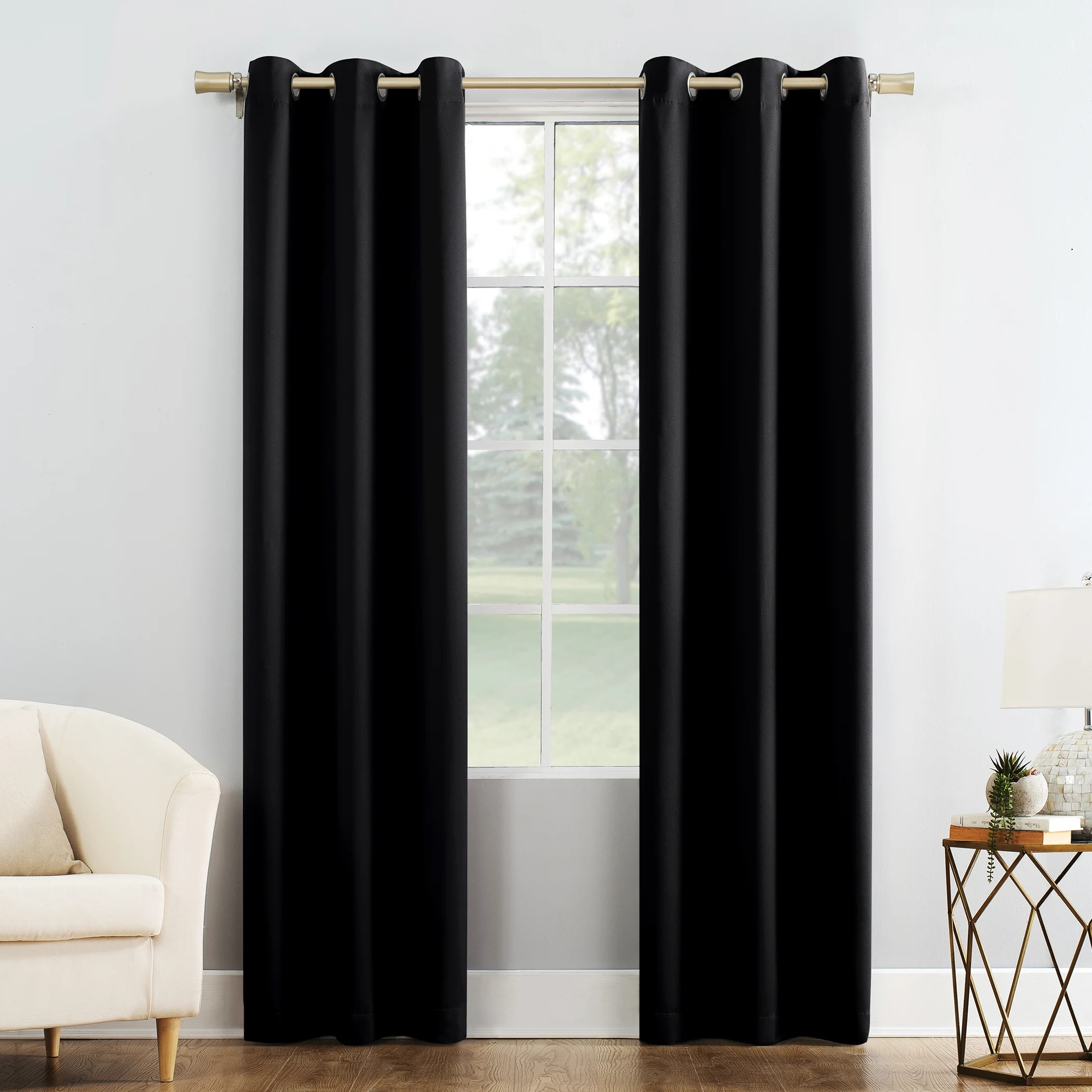 Mainstays Blackout Energy Efficient Grommet Single Curtain Panel, 40"x84", Black | Walmart (US)