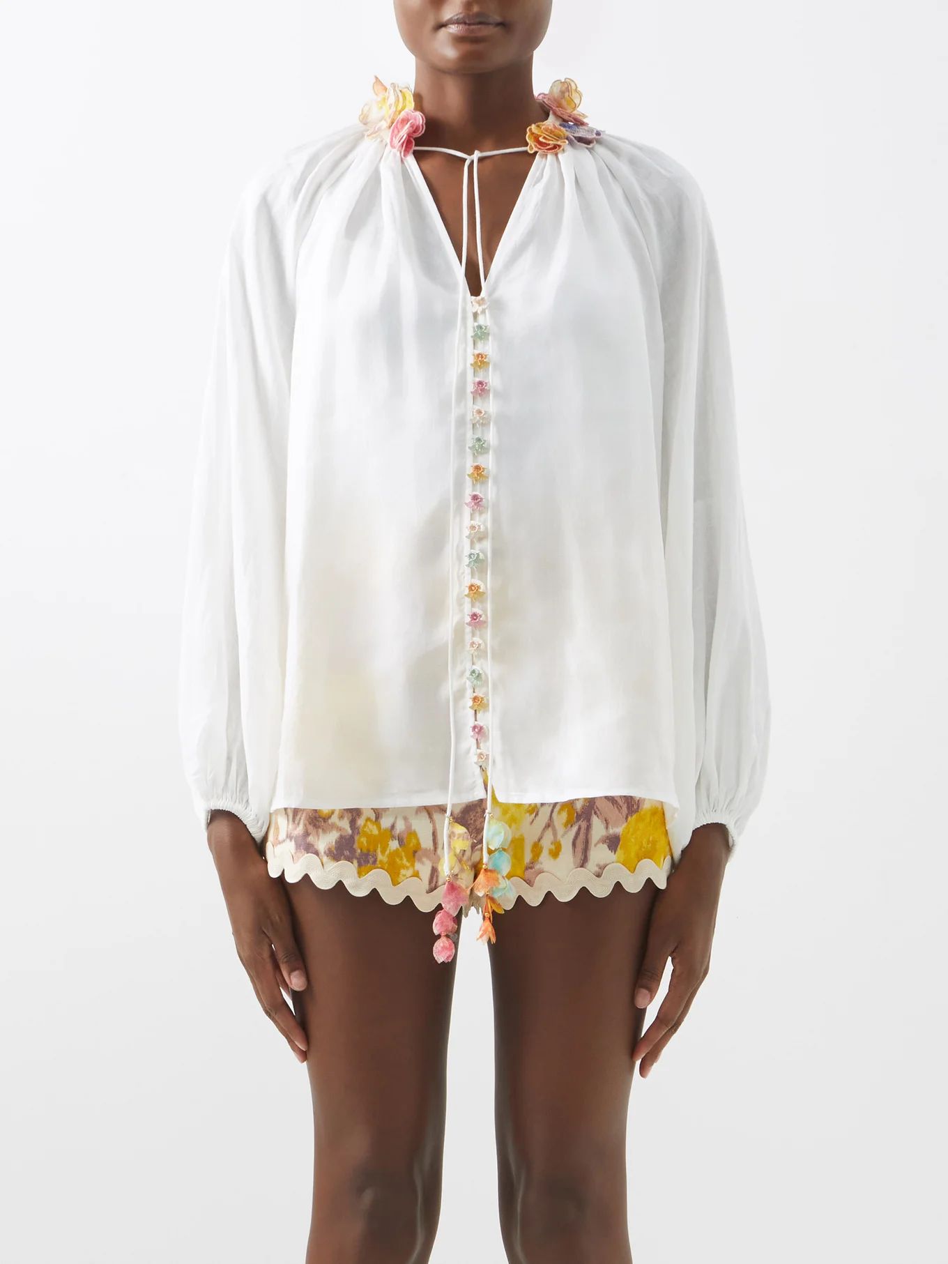 High Tide floral-appliqué ramie blouse | Matches (US)