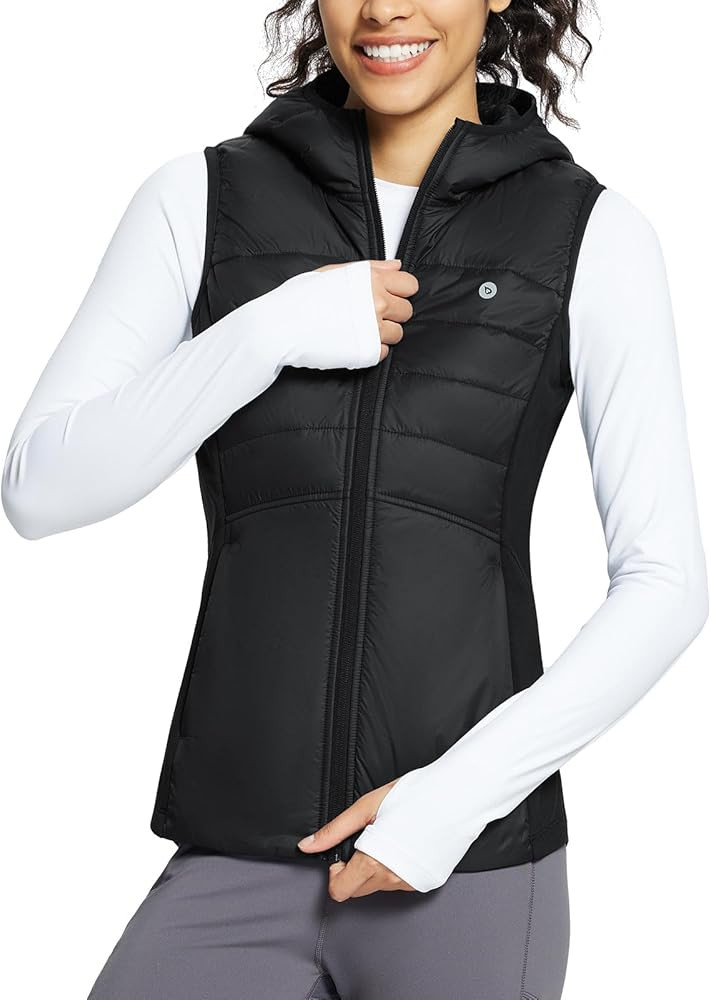 baleaf Women's Puffer Vest Hooded Running Vests Slim Fit Fleece Sleeveless Lightweight Jacket Fal... | Amazon (US)