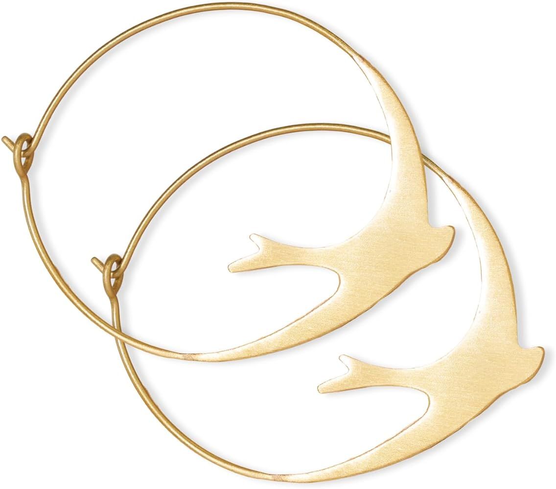 INK+ALLOY Amelia Bird Large Hoop Earrings for Women, Boho Brass Nature Inspired Statement Hoops, ... | Amazon (US)