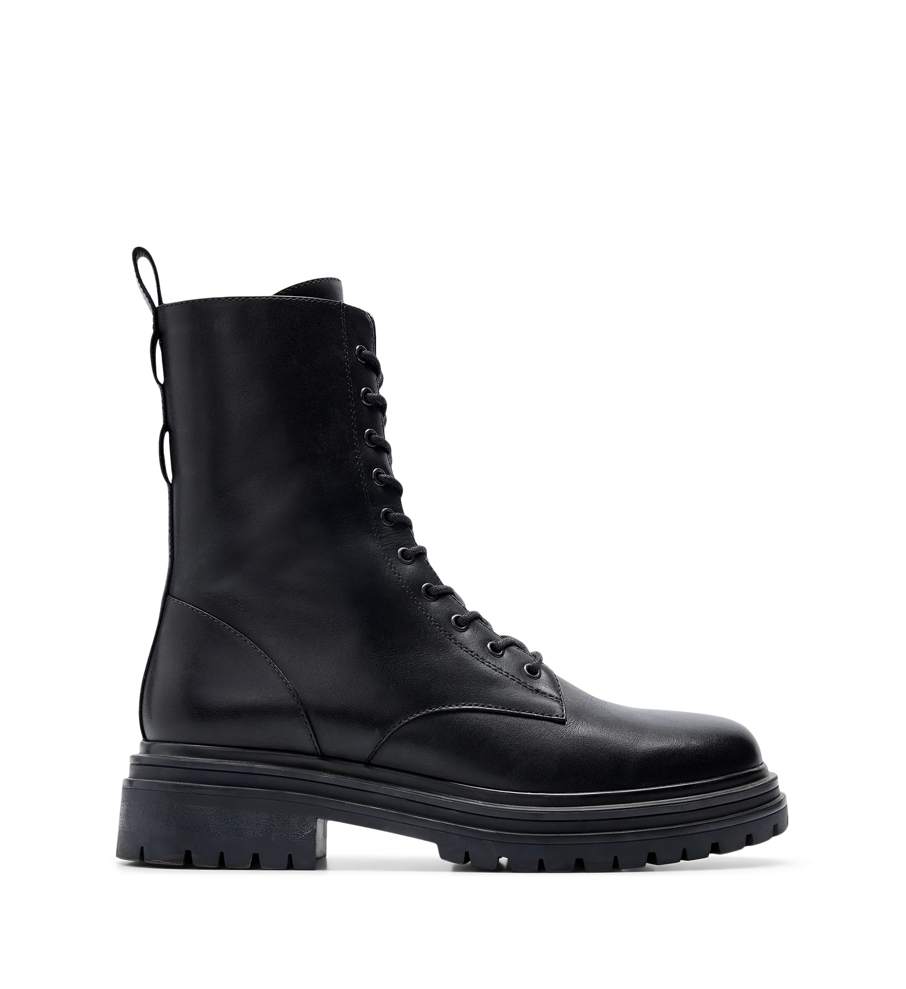 Pipra Black Leather Flat Boots | Black Combat Boots | Bared Footwear | Bared Footwear