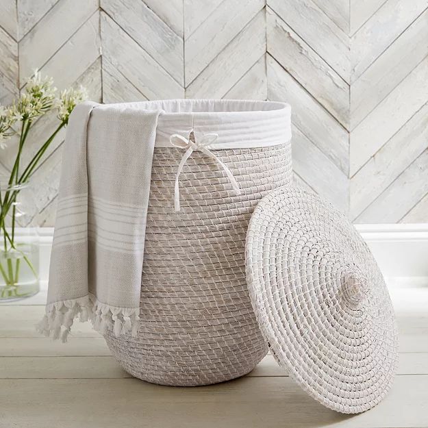 Whitewashed Seagrass Laundry Basket With Liner | The White Company (UK)