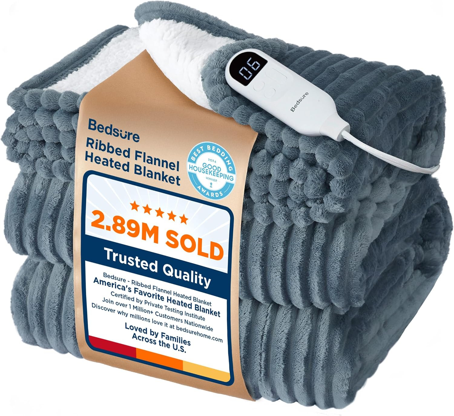 Bedsure GentleSoft Heated Blanket Throw - Soft Ribbed Flannel Electric Blanket, Gifts for Grandma (50x60 inches, Grey) | Amazon (US)