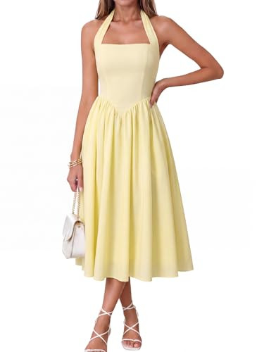 Parthea Women's Halter Corset Wedding Guest Midi Dress | Amazon (US)