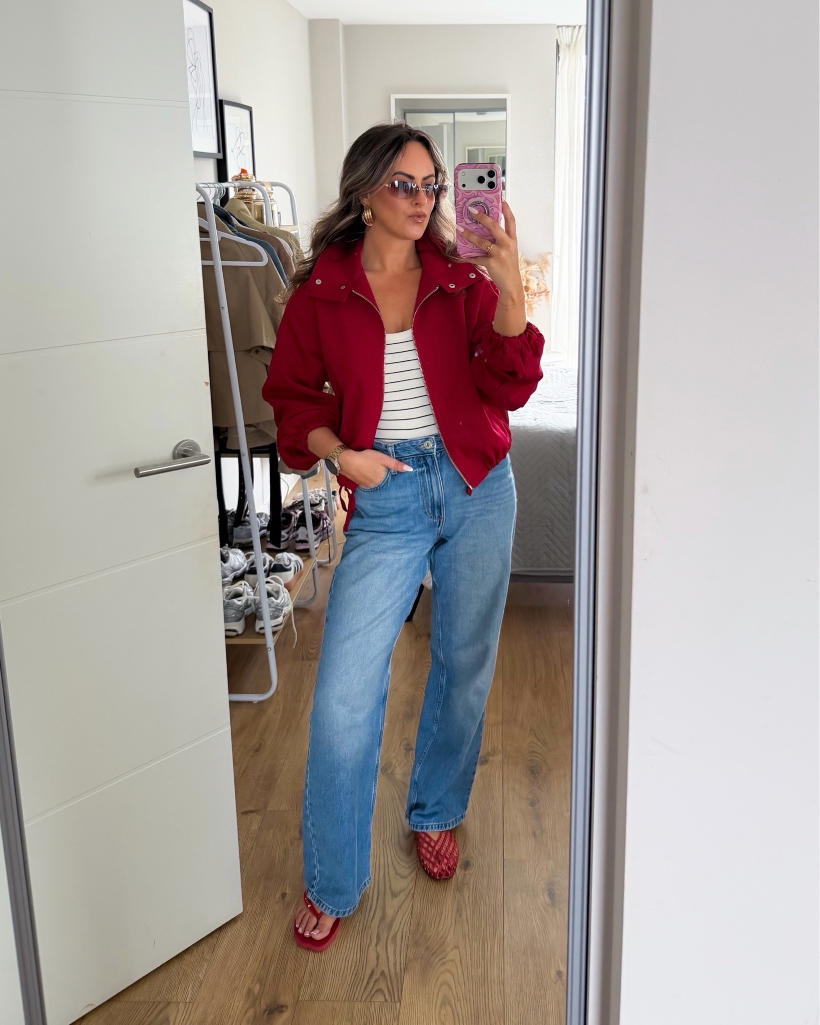 Flip flops or jelly shoes? ❤️

Jacket size small
Jeans 10R
Vest is old Primark so linked similar

OOTD, red jacket, red jelly shoes, red flip flops, jeans stripes

#LTKsummer #LTKjeans #LTKstyletip