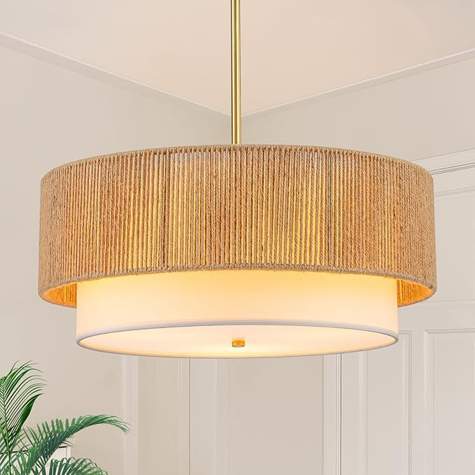 18'' Farmhouse Rattan Chandeliers for Dining Room,3-Light Boho Light Fixtures Rattan Pendant Ligh... | Amazon (US)