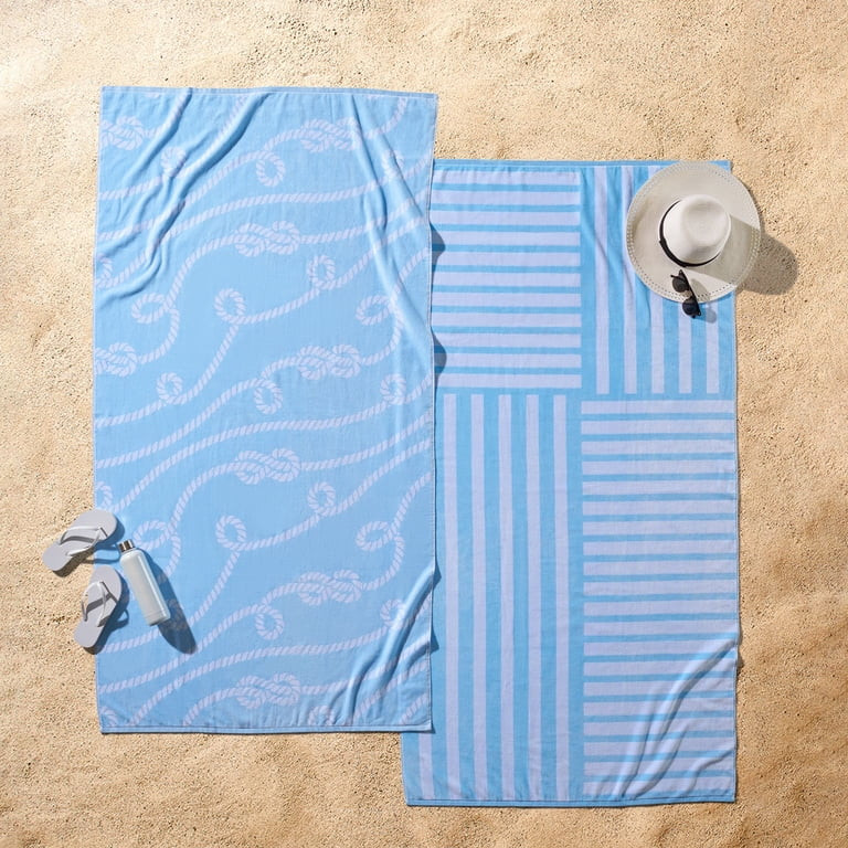 Better Homes & Gardens 2 Pack Cotton Blend Beach Towels, 72 x 38 in, Light Blue Rope | Walmart (US)