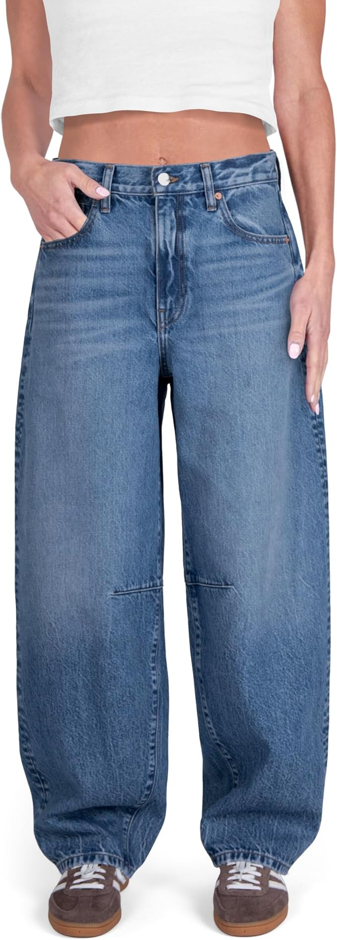 Womens Baggy Barrel Jeans Wide Leg Mid Rise Premium Denim Pants | Amazon (US)