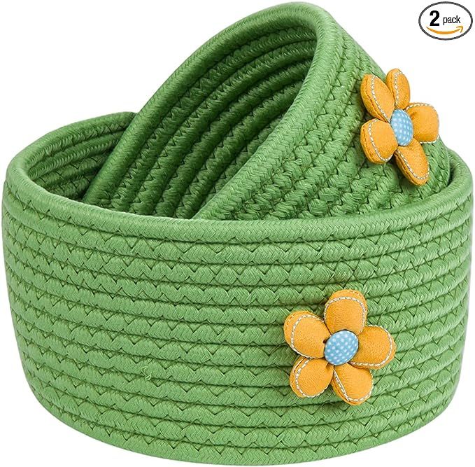 LixinJu Small Basket for Organizing Small Woven Basket Set of 2 Floral Small Rope Basket Decorati... | Amazon (US)