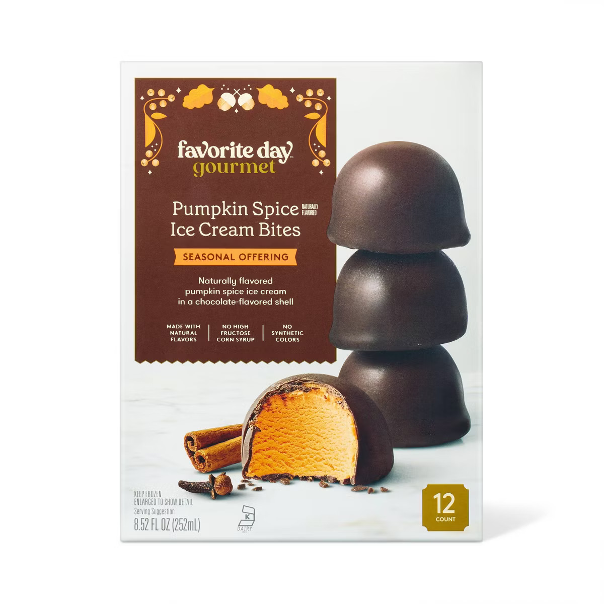 Frozen Pumpkin Spice Ice Cream Bites - 8.52oz/12ct - Favorite Day™ | Target
