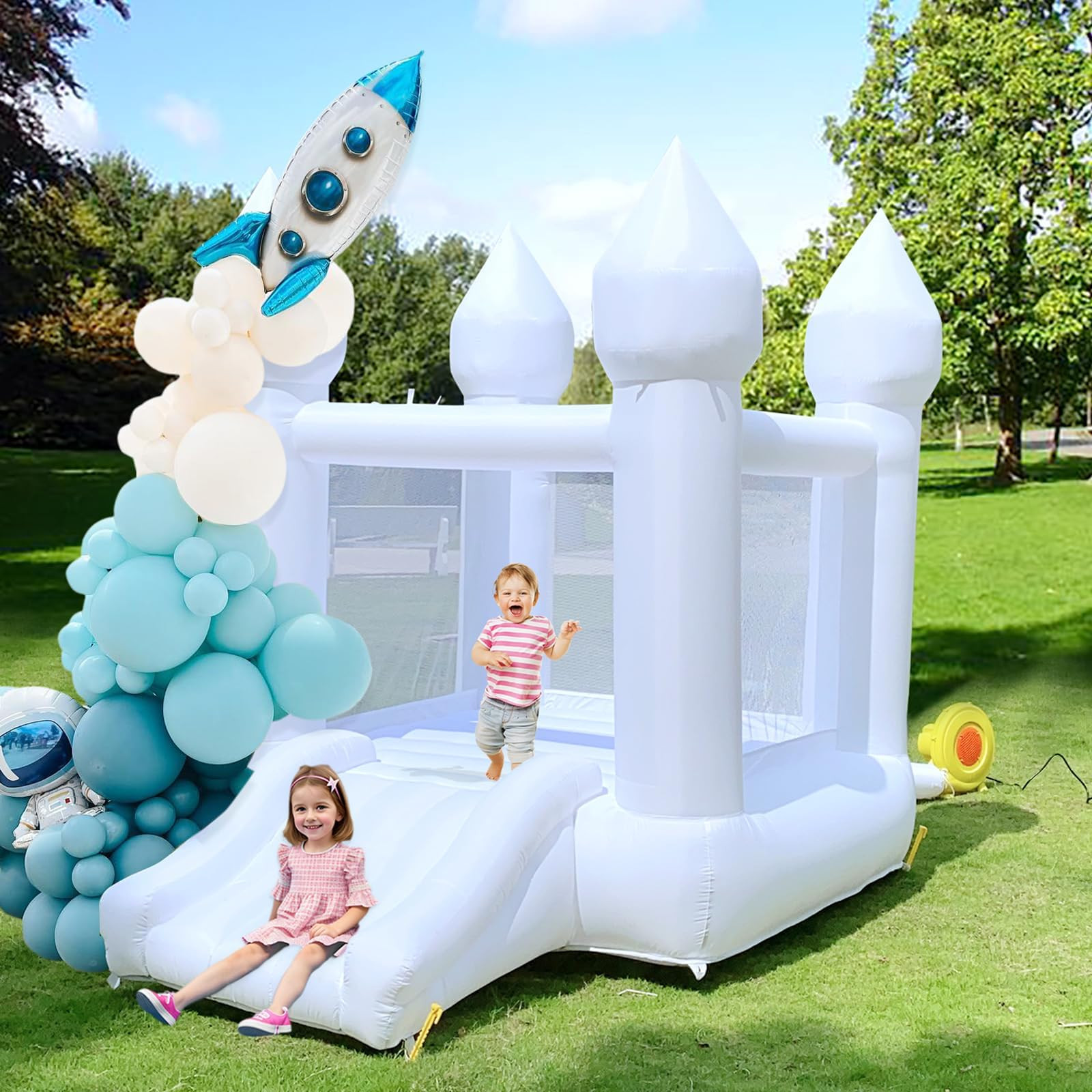 White Bounce House Indoor Outdoor Bouncy Castle for Kids 2-8 Oxford Toddler Bounce House with Sli... | Amazon (US)