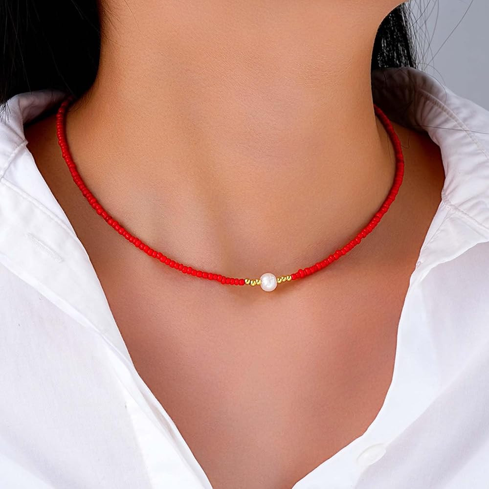 Vintage Seed Bead Choker Necklace Pearl Pendant Necklace Black Rice Bead Necklace Short Seed Bead Chain Necklace Boho Pearl Neckclace for Women | Amazon (US)