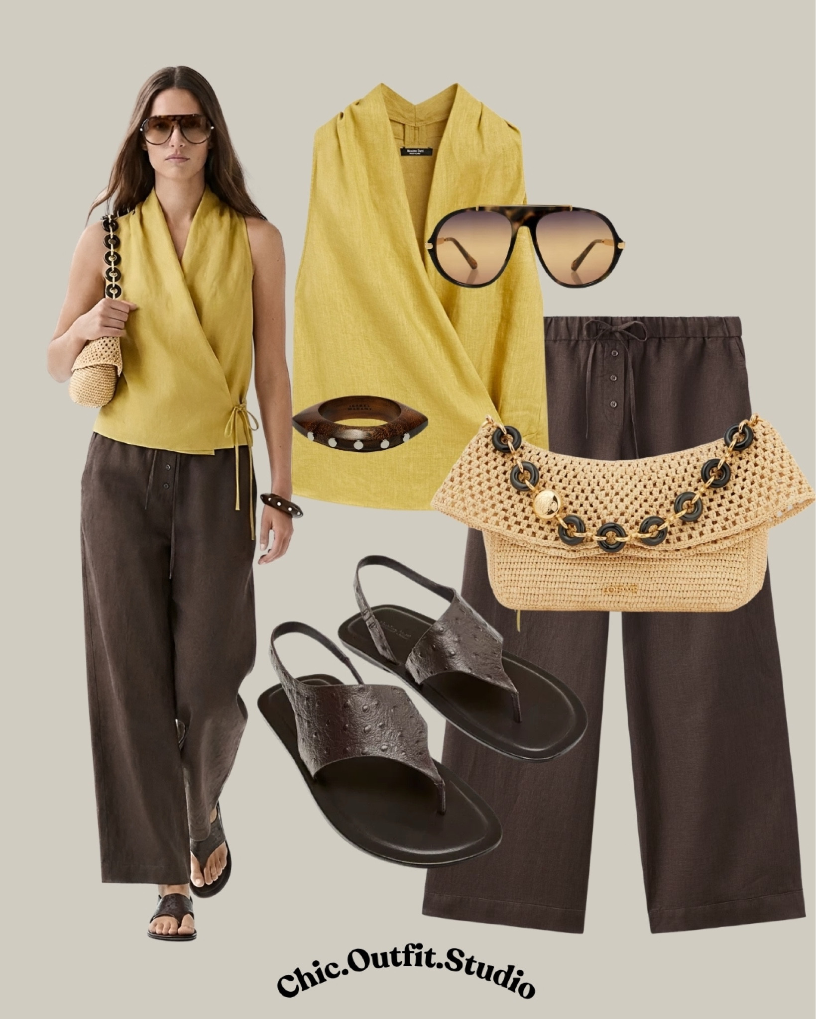 Mustard Linen Top & Brown Linen Trousers | Elevated Summer Linen Outfit
💫A draped mustard linen sleeveless top paired with flowing chocolate brown linen trousers creates a sophisticated summer color combination. Rich earthy tones, natural textures, and relaxed tailoring make this look feel luxurious while staying breathable and comfortable.
💫Perfect for summer dinners, travel days, creative office outfits, wine tastings, vacation evenings, or outdoor events.
💫Tags: linen trousers outfit women, mustard linen top outfit, brown linen pants outfit, elegant summer outfit, old money summer style, european fashion outfit, chic vacation outfit, minimalist luxury style, warm weather outfit, linen capsule wardrobe, sophisticated casual outfit


#LTKsummer #LTKbag #LTKshoes