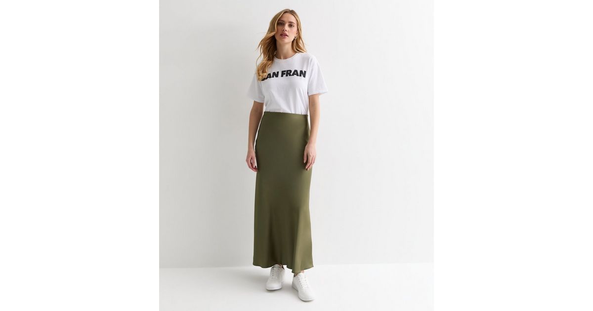 Olive Satin Bias Cut Midi Skirt | New Look | New Look (UK)