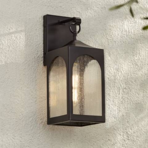 Possini Euro Tyne 16 1/2" High Bronze Lantern Outdoor Wall Light - #71N22 | Lamps Plus | Lamps Plus