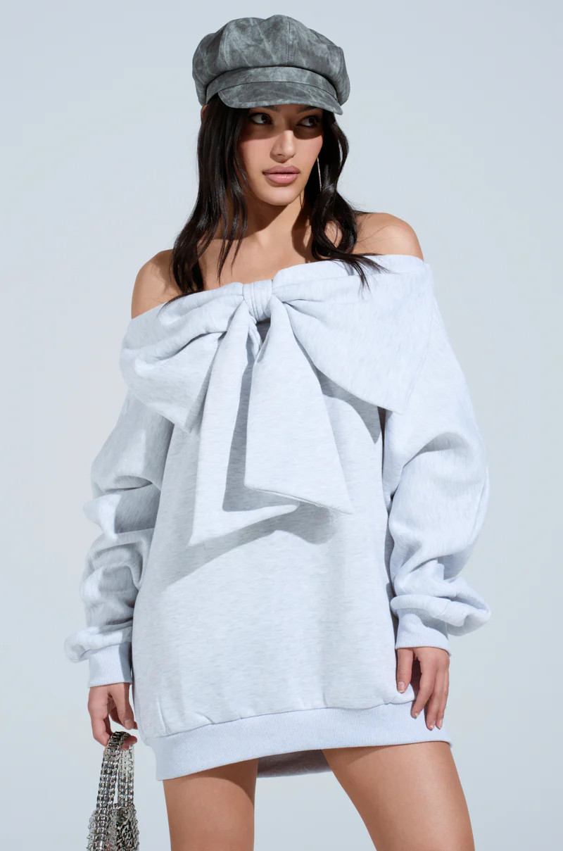 WHO ME? BOW FRONT SWEATSHIRT DRESS | AKIRA