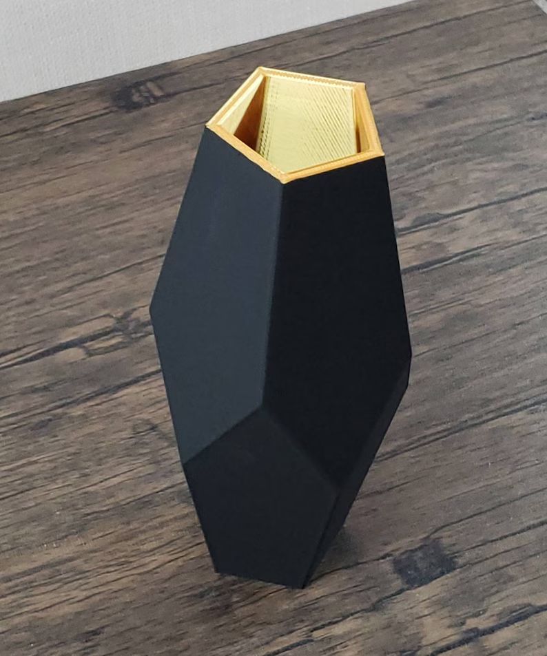 Matte Black Vase With Inner Gold Geometric Pentagon Centerpiece Home Decor or Special Occasions | Etsy (US)