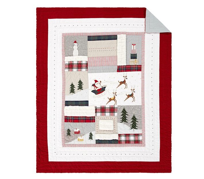 Heritage White Santa Quilt, Twin, Red | Pottery Barn Kids
