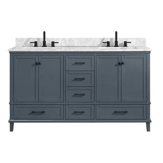 Home Decorators Collection Merryfield 61 in. W x 22 in. D Bath Vanity in Dark Blue-Gray with Marb... | The Home Depot