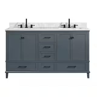Home Decorators Collection Merryfield 61 in. W x 22 in. D Bath Vanity in Dark Blue-Gray with Marb... | The Home Depot