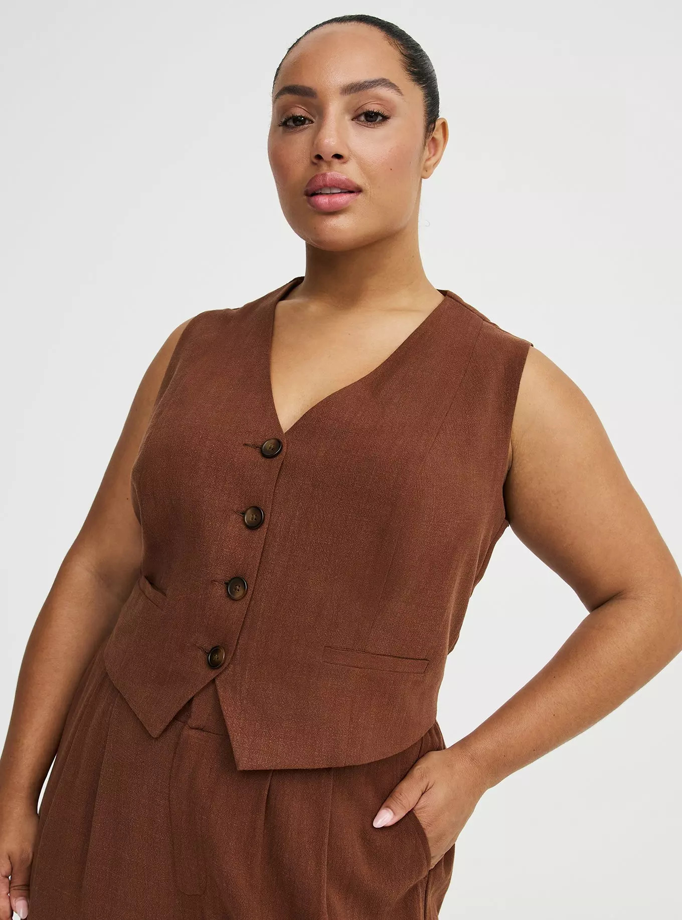 Tailored Linen-Blend Vest | Torrid (US & Canada)