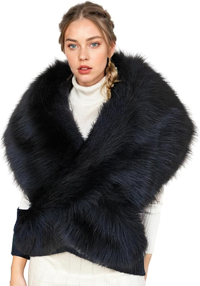 Peecabe Winter Fluffy Faux Fur Scarf Fuzzy Fur Collar Pashmina Shawl Wrap For Women | Amazon (US)