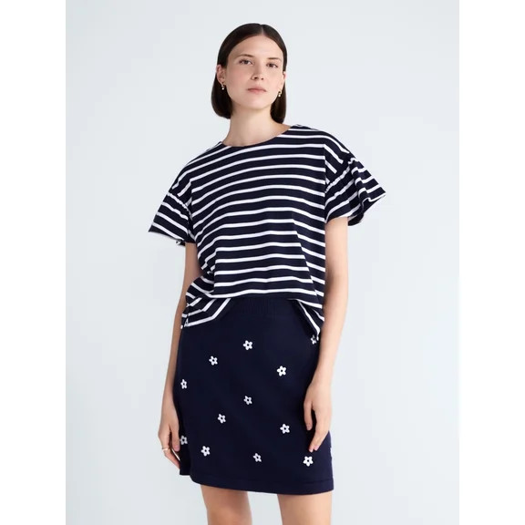 Free Assembly Women's Cotton Crewneck Top with Flutter Sleeves, Sizes XS-XXL | Walmart (US)