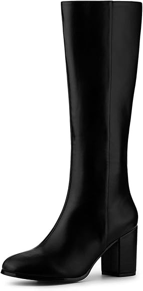 Allegra K Women's Round Toe Zip Block Heels Knee High Boots | Amazon (US)