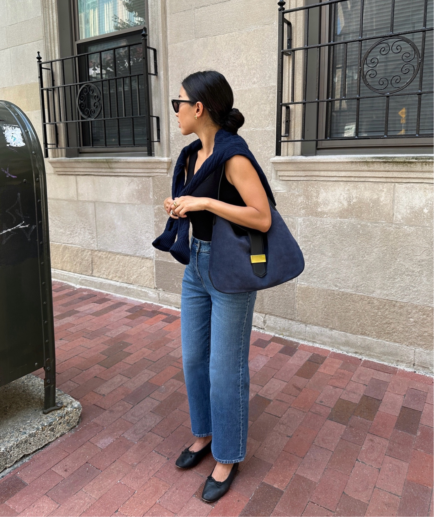 J.Crew handbag sale - this suede bag is on sale in chocolate brown, along with the minimalist suede bucket bag that I also have 

• J. Crew High-rise slim wide jeans in size 24 petite - One of jcrews best cut of petite jeans! Love these with flats , boots or heels

I can also wear the same exact cut of jeans in 23 or 24 regular sizing for a full length jean that can be worn with flats

 • J. Crew Zoe ballet flats in leather size 5

•J. Crew Berkeley Suede shoulder bag - Nice size and a comfortable fit over the shoulders. Magnetic flap closure , no zipper fyi 

• Cat eye sunglasses

#LTKSeasonal #LTKItBag #LTKFindsUnder100