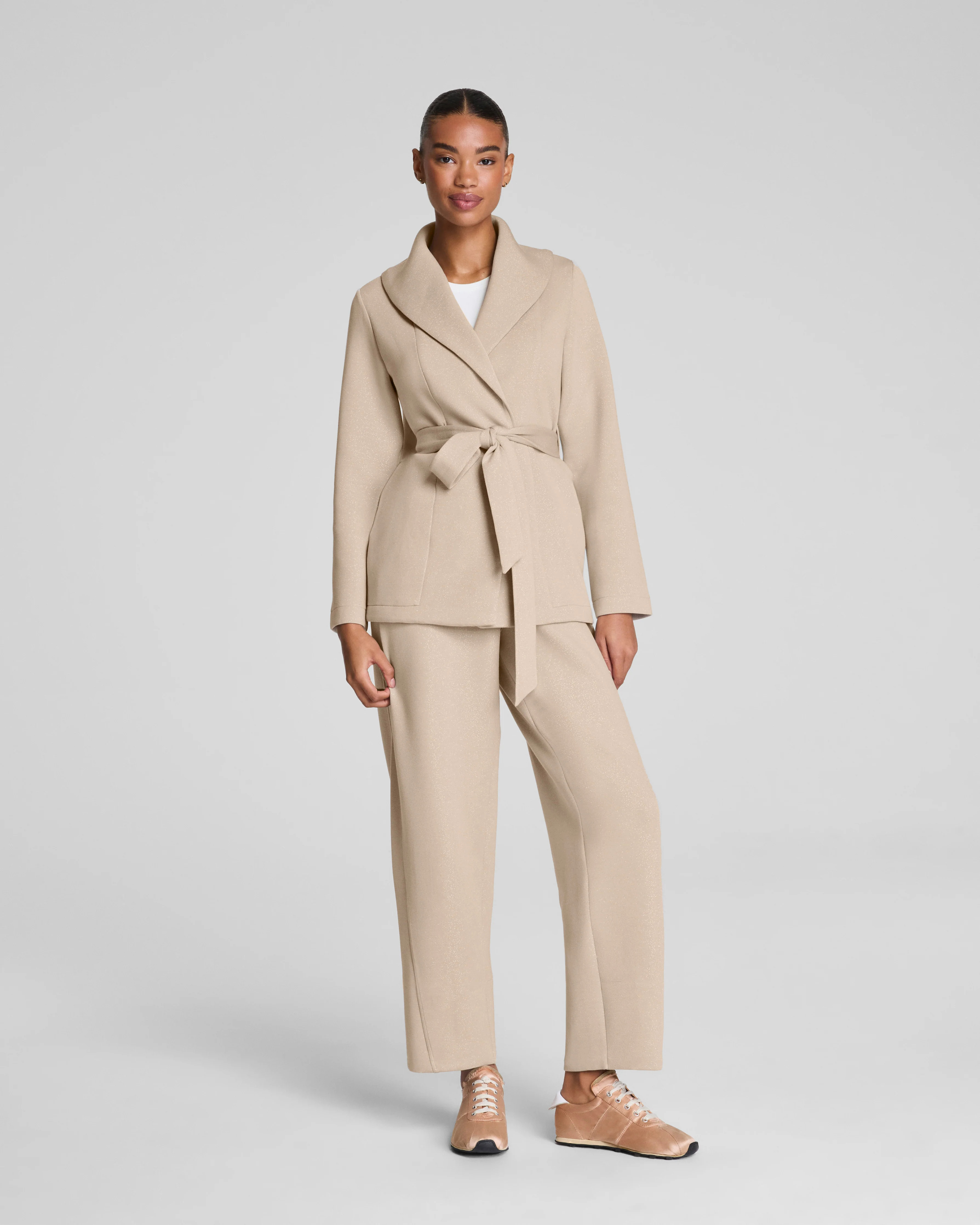 Spanx Women's SPANX AirEssentials Luxe Barrel Leg Pants with Shimmer in Bone / Silver | Spanx