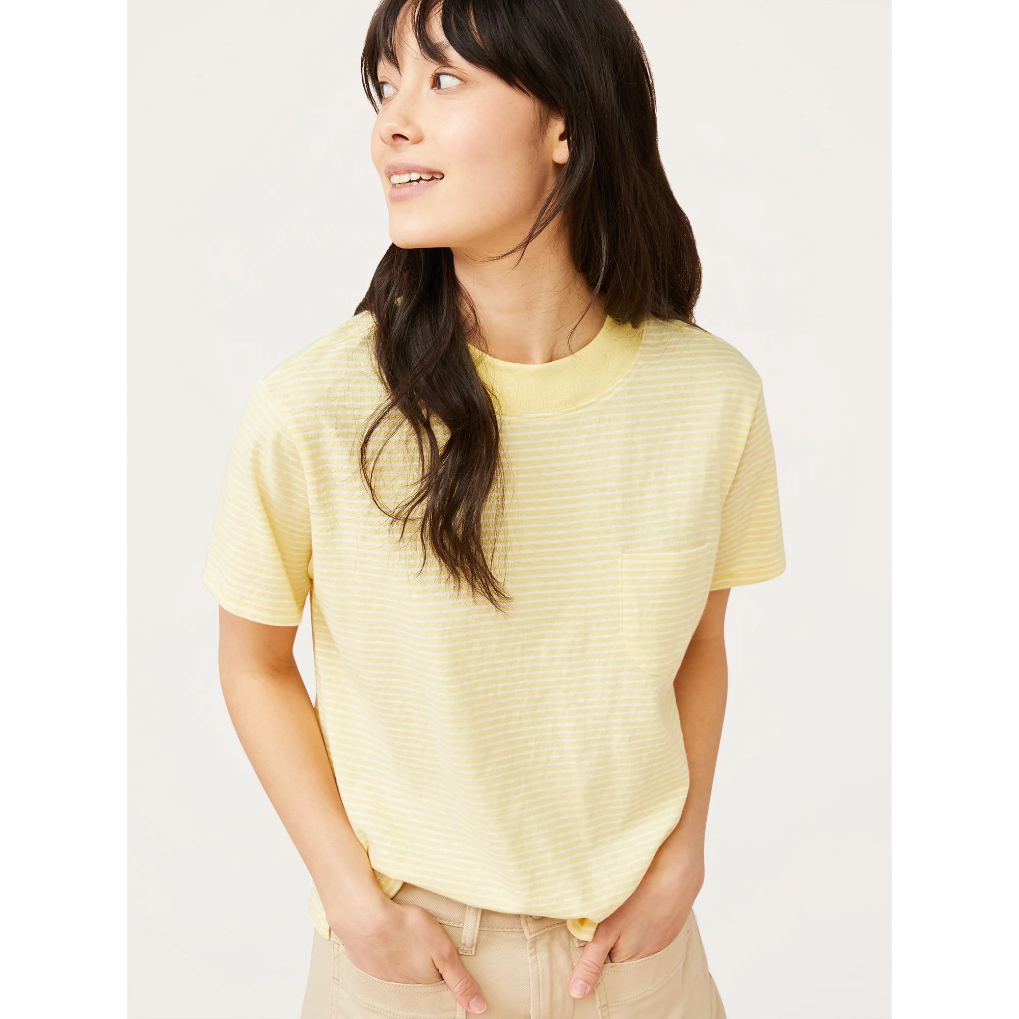 Free Assembly Women’s Boxy Cropped Mock Neck T-Shirt with Short Sleeves | Walmart (US)