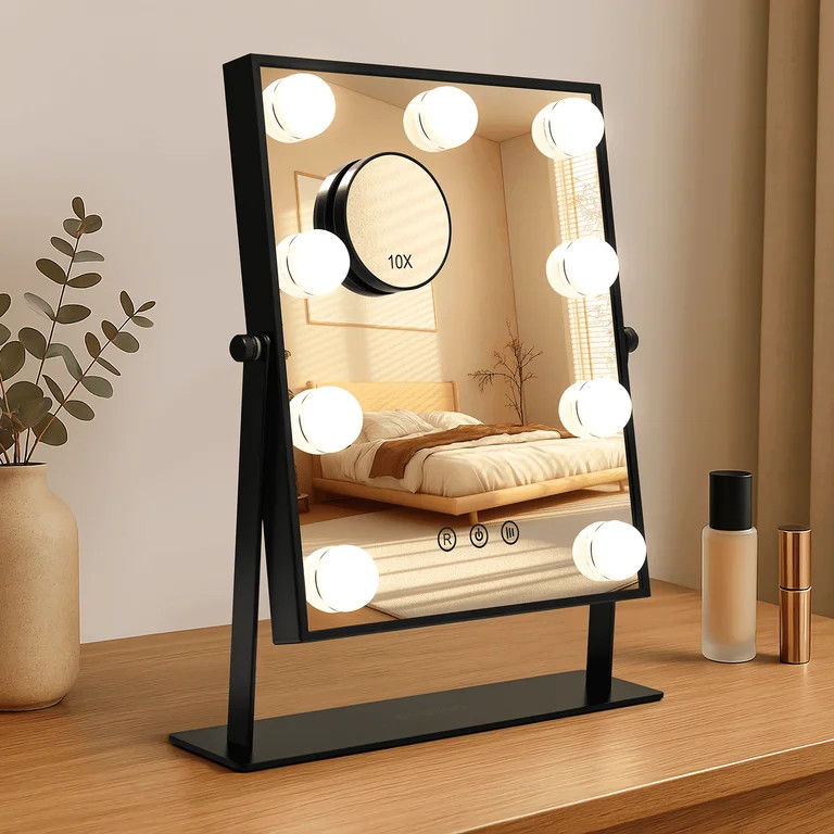 Goolioo Vanity Mirror with Lights, Hollywood Lighted Vanity Makeup Mirror, 10x Magnification, Bla... | Walmart (US)