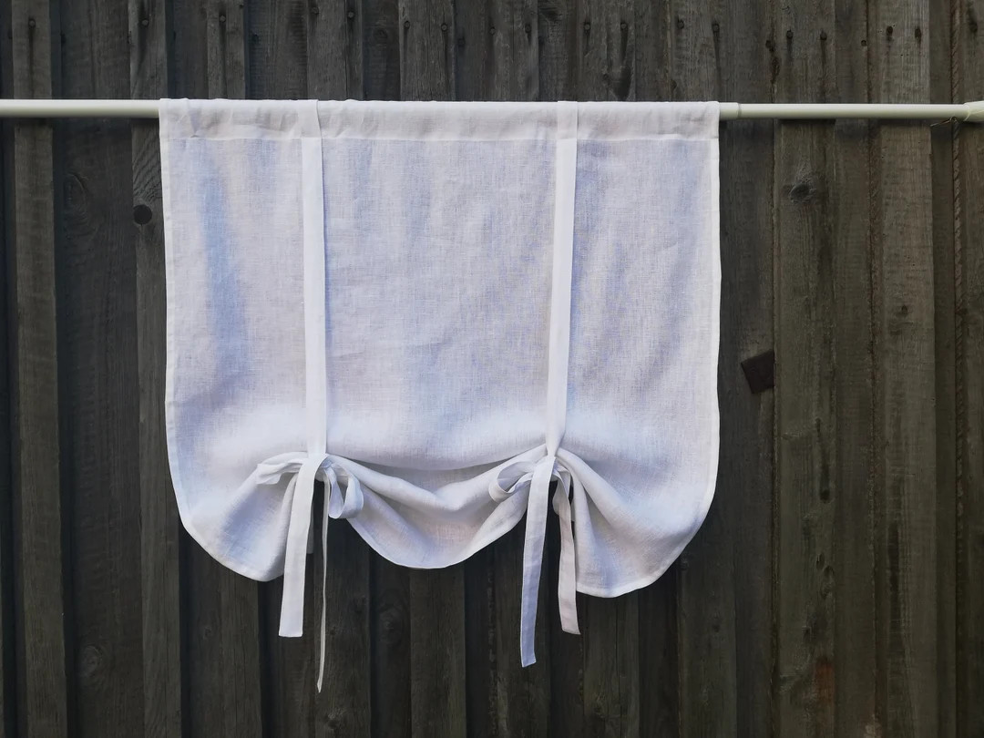 Tie up blind, White Linen Cafe Curtains, French Country Living Room Blind, Farmhouse Curtain, Cou... | Etsy (US)