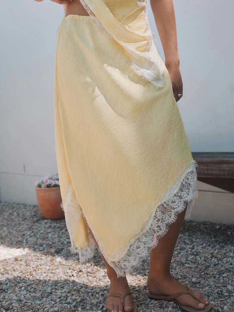 Buy Butter Yellow Asymmetric Lace Midi Skirt from Next Belgium | Next EU