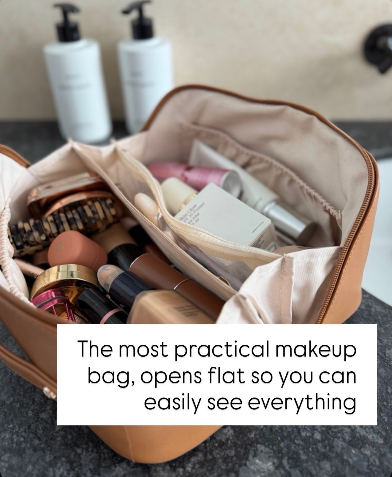 A good makeup bag needs to hold everything without becoming a black hole. I love one with enough structure to protect my products, plenty of room for the everyday lineup, and a size that still fits easily inside a tote or suitcase.

makeup bag, cosmetic bag, makeup organizer, travel beauty bag, beauty essentials, travel essentials, toiletry bag, makeup storage, packing essentials, beauty organizer, annabrstyle

#LTKTravel #LTKBeauty #LTKOver40