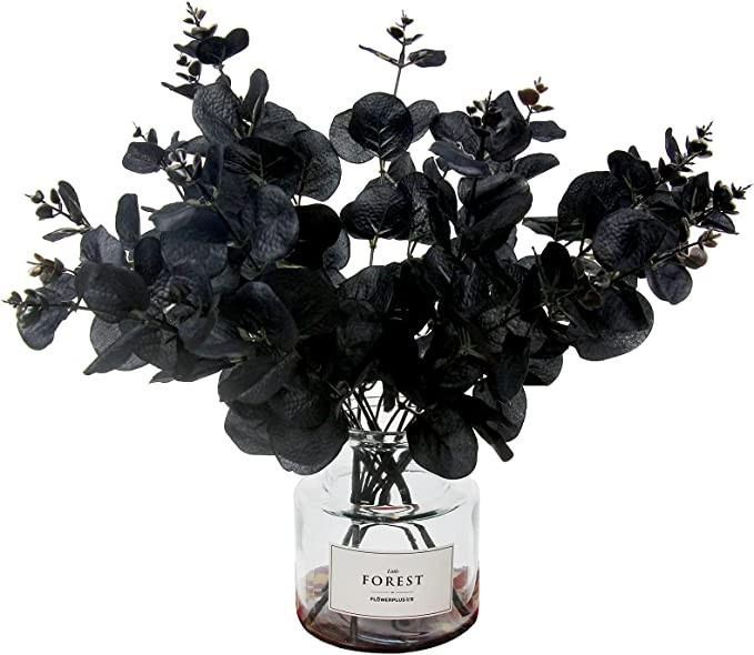 Tinsow 5 Pcs Black Artificial Eucalyptus Stems Faux Eucalyptuses Branches Black Leaf Halloween Ce... | Amazon (US)