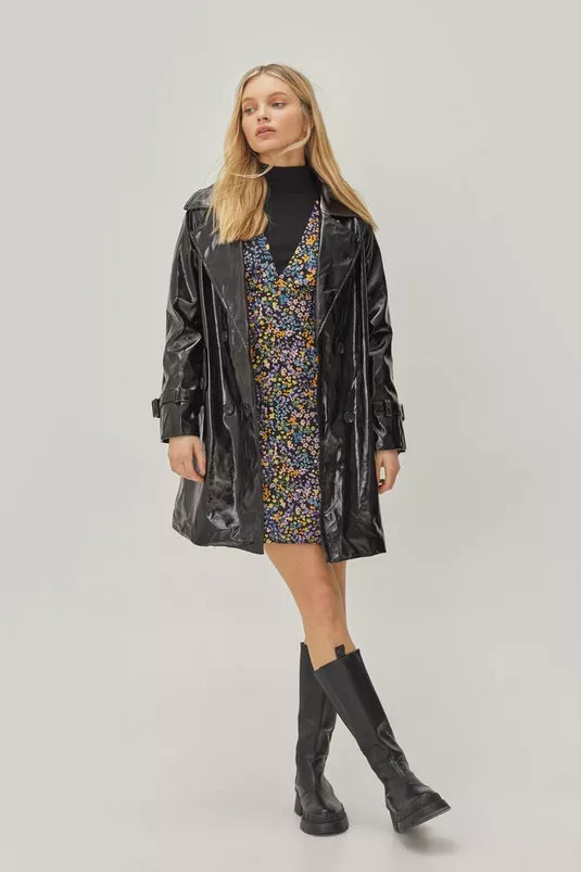Faux Leather Vinyl Belted Trench Coat | Nasty Gal (US)